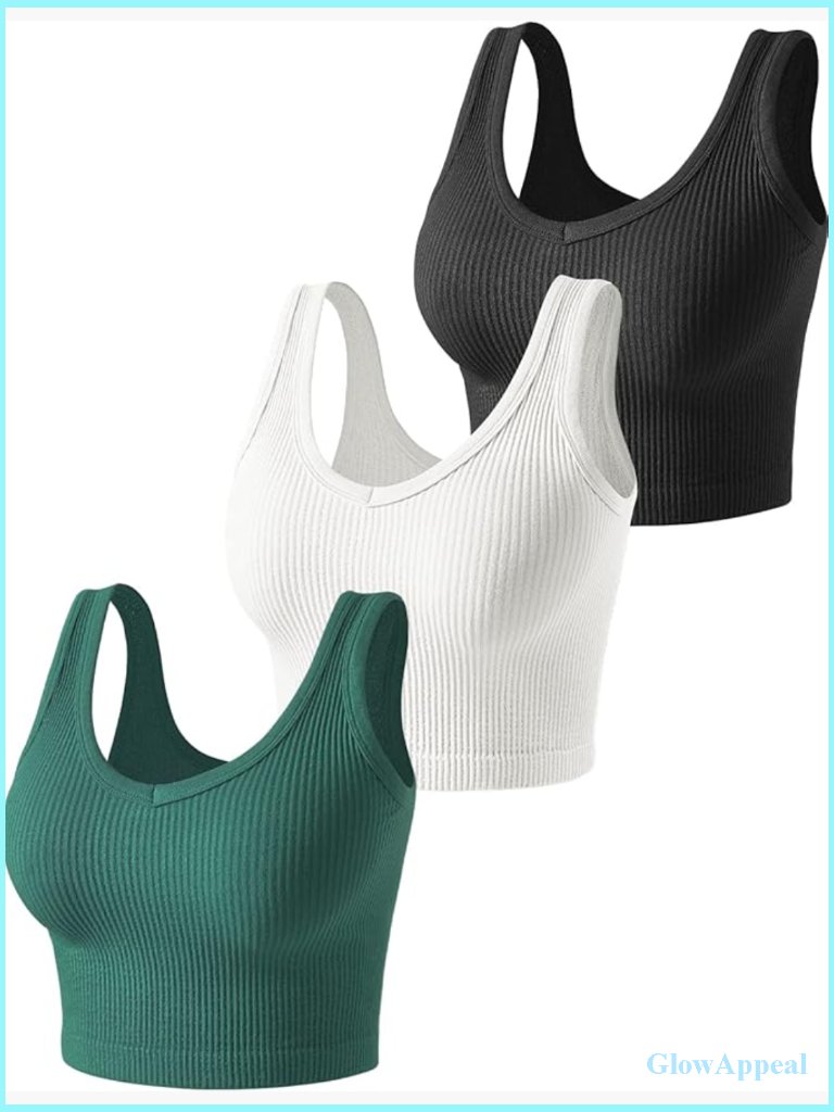 3 Pack Sexy Ribbed Crop Tank Tops Sleeveless V-Neck Tops For Women Going Out